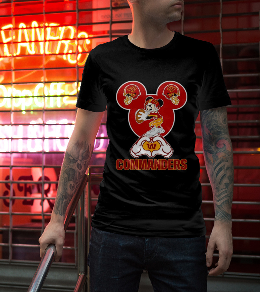 Washington Commanders Mickey Mouse Football Love Heart Hands T-Shirt