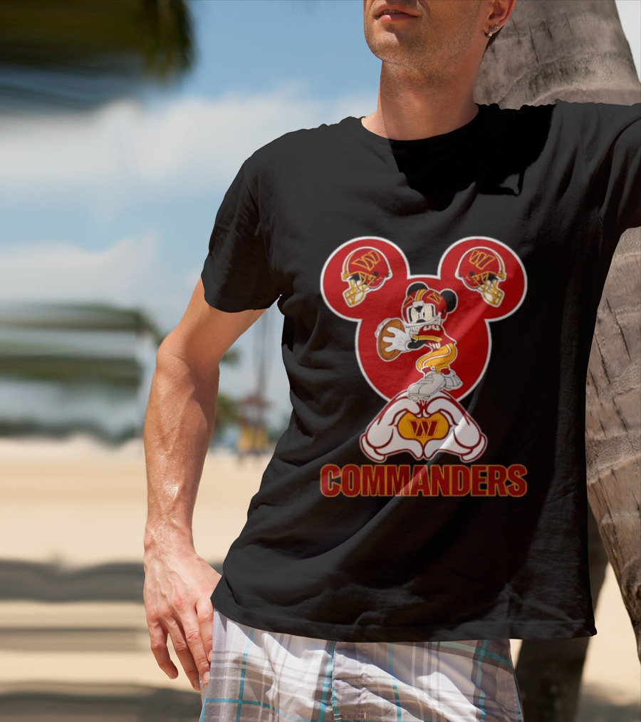 Washington Commanders Mickey Mouse Football Love Heart Hands T-Shirt