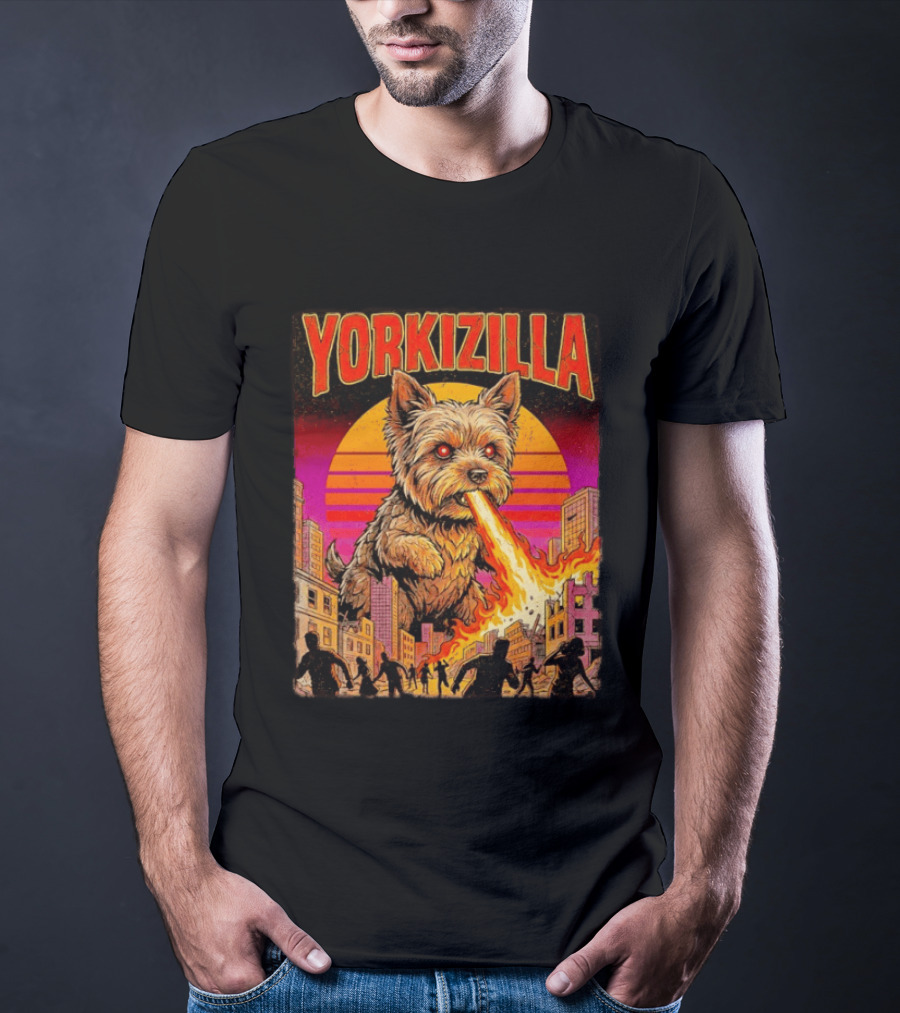 Yorkizilla Giant Yorkshire Terrier Monster Movie City Attack Scene T-Shirt