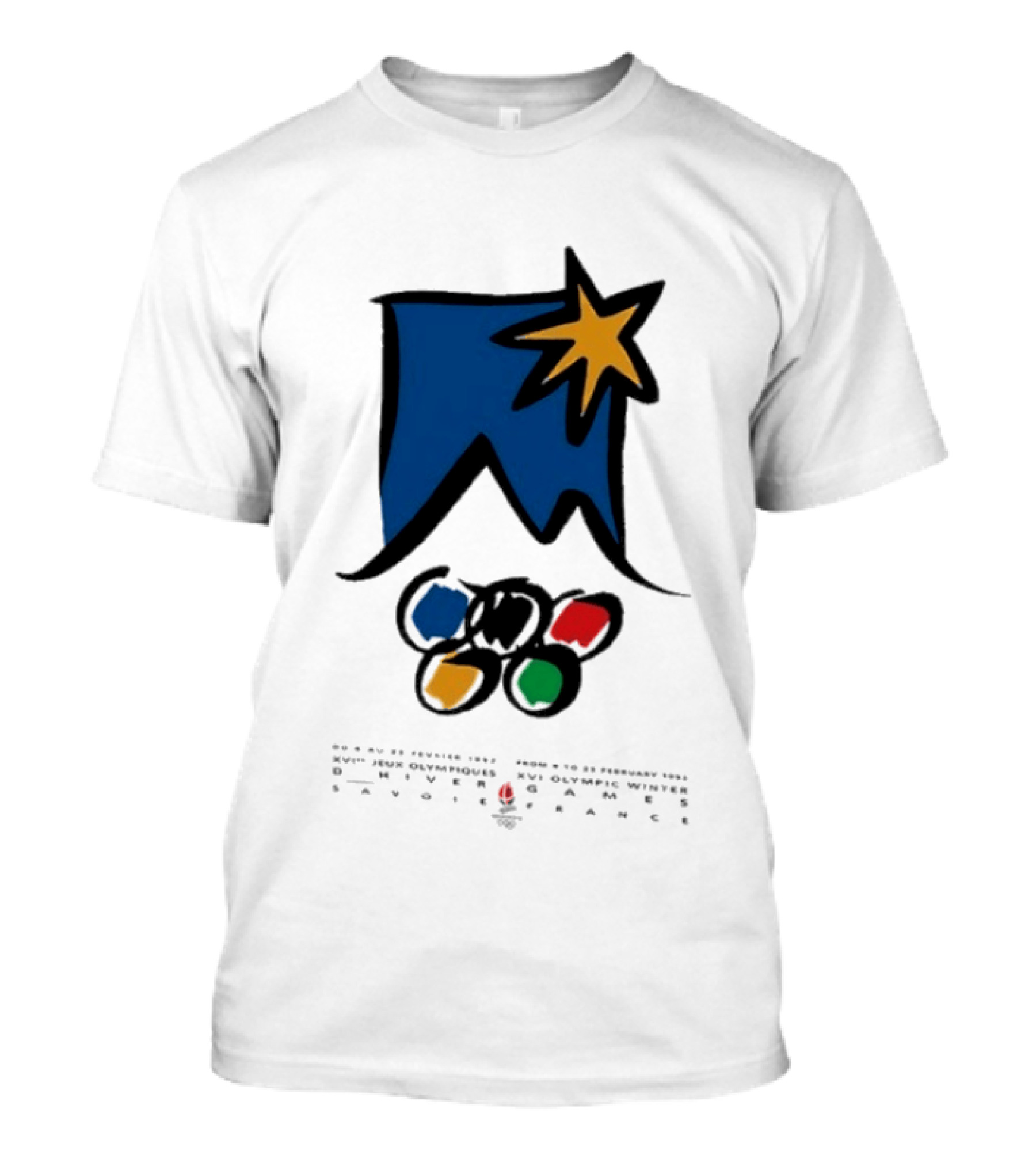 1992 Albertville Winter Olympics Star Emblem And Rings T-Shirt