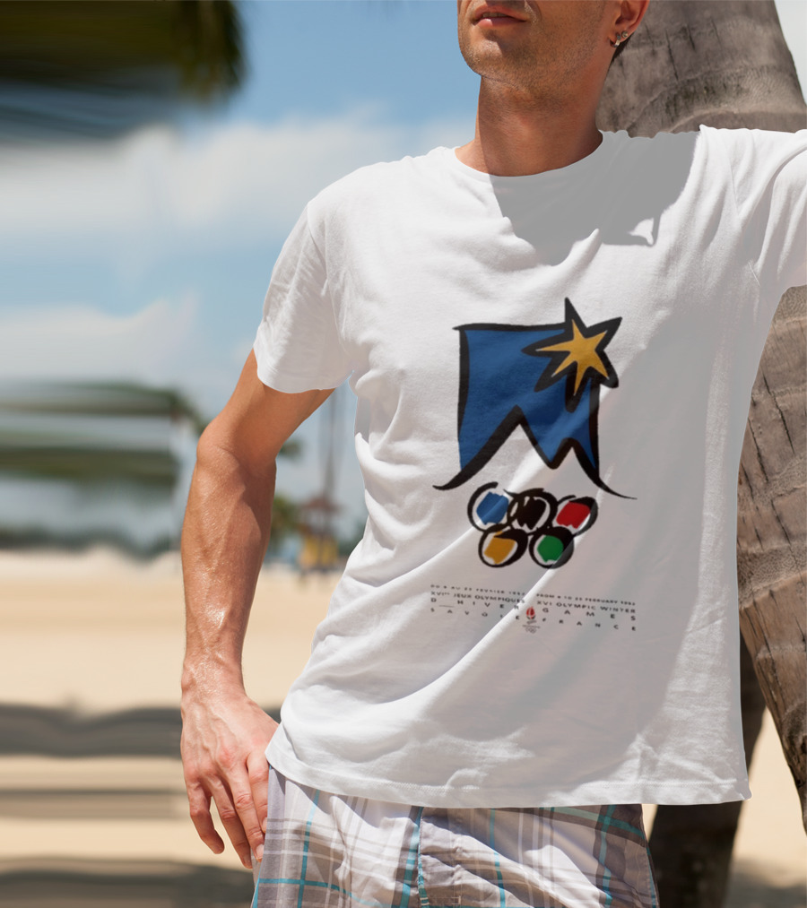 1992 Albertville Winter Olympics Star Emblem And Rings T-Shirt