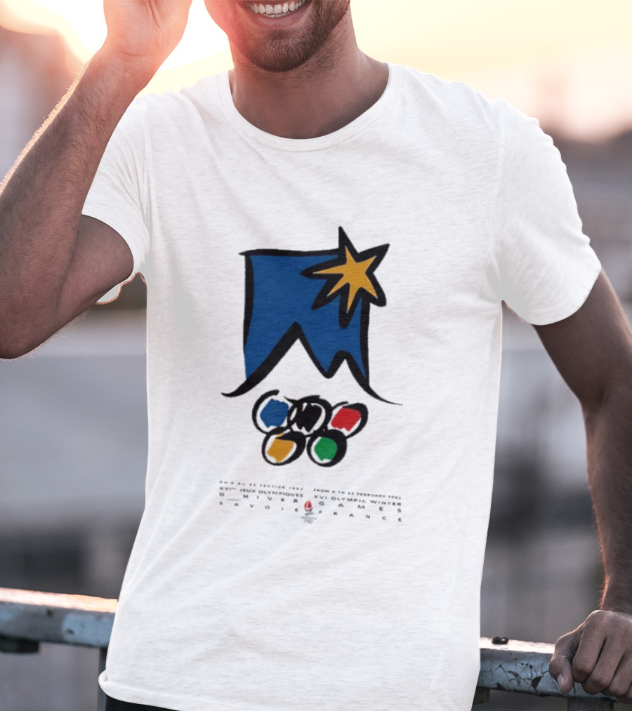 1992 Albertville Winter Olympics Star Emblem And Rings T-Shirt