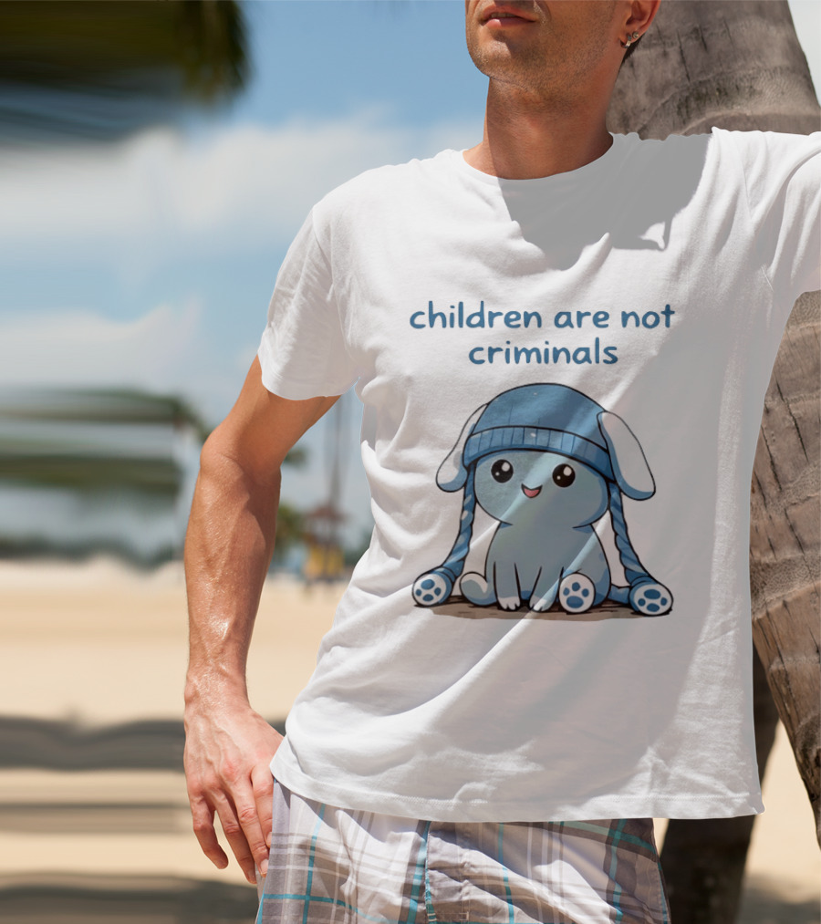 Children Are Not Criminals Cute Blue Bunny With Hat T-Shirt