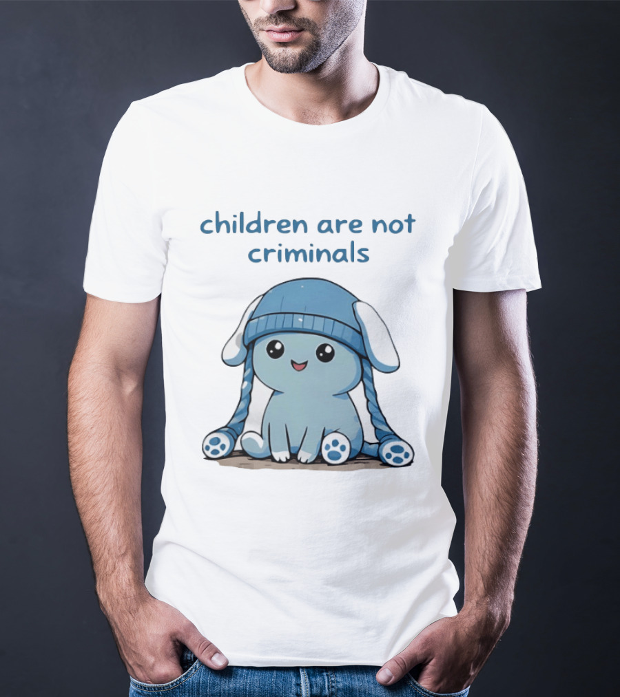 Children Are Not Criminals Cute Blue Bunny With Hat T-Shirt