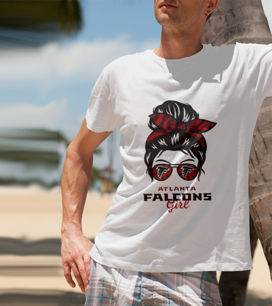 Atlanta Falcons Girl Messy Bun 2026 Bow Sunglasses T-Shirt