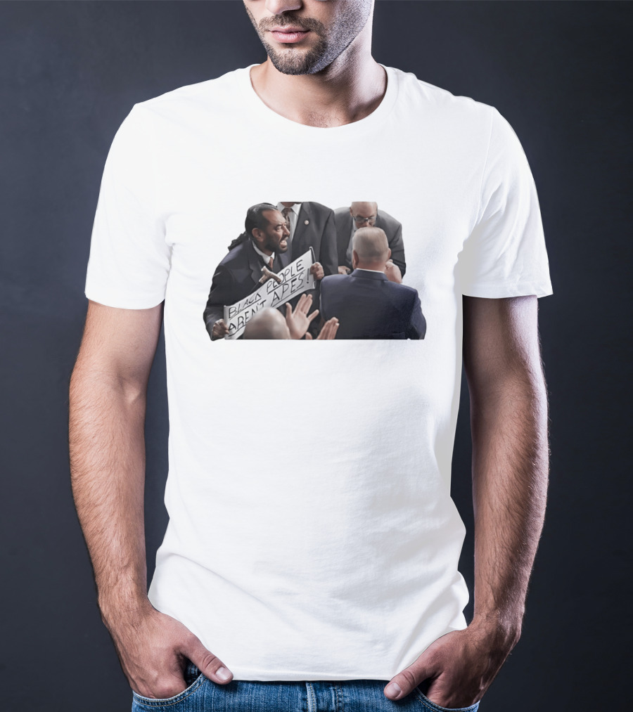 Black People Aren't Apes Protest Sign In Political Debate Scene T-Shirt