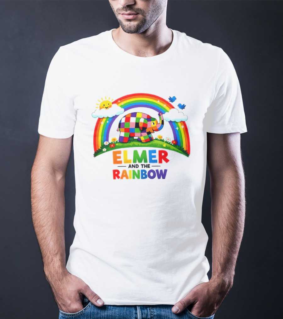 Elmer And The Rainbow Colorful Elephant With Sun And Birds T-Shirt