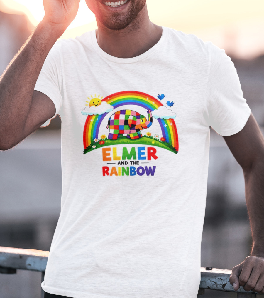 Elmer And The Rainbow Colorful Elephant With Sun And Birds T-Shirt