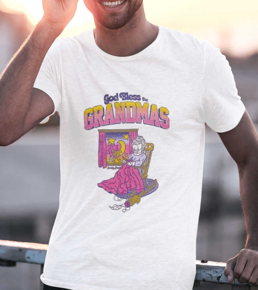 God Bless The Grandmas Teddy Fresh Cozy Grandma Rocking Chair Moon And Stars T-Shirt