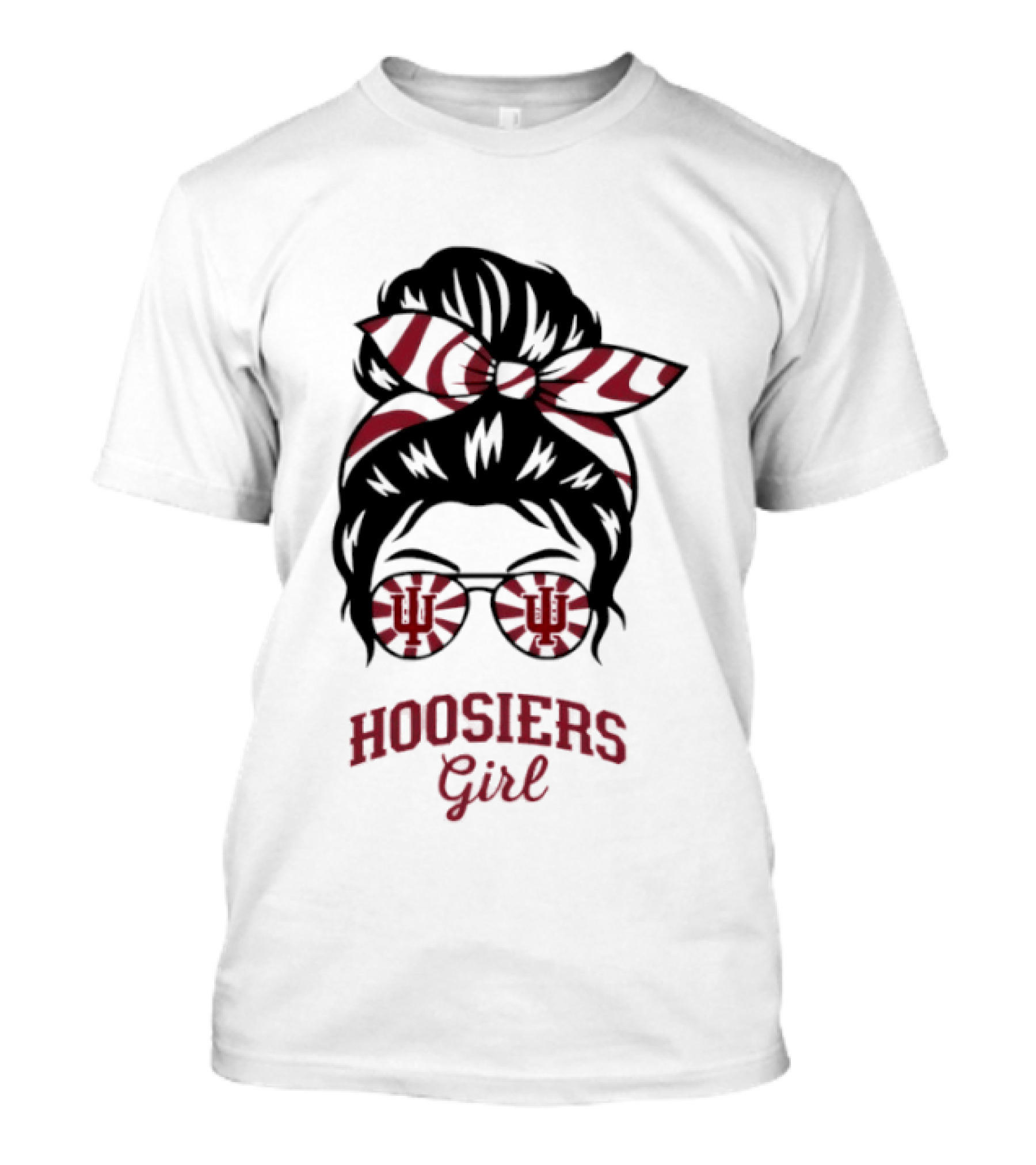 Indiana Hoosiers Girl Messy Bun Sunglasses T-Shirt