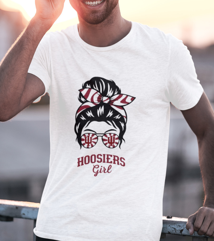 Indiana Hoosiers Girl Messy Bun Sunglasses T-Shirt