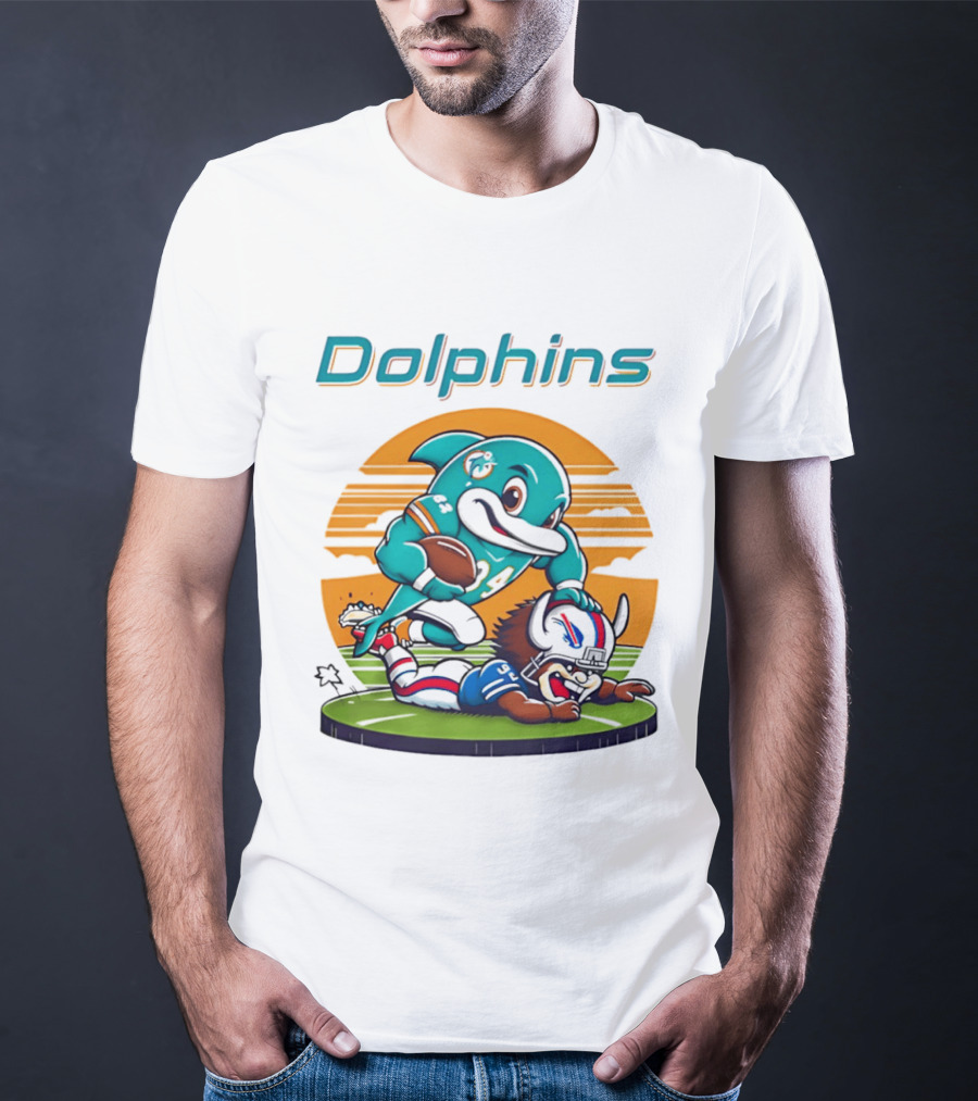 Miami Dolphins Vs Buffalo Bills Rivalry Cartoon Game Day Showdown T-Shirt