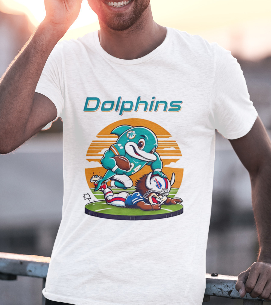 Miami Dolphins Vs Buffalo Bills Rivalry Cartoon Game Day Showdown T-Shirt