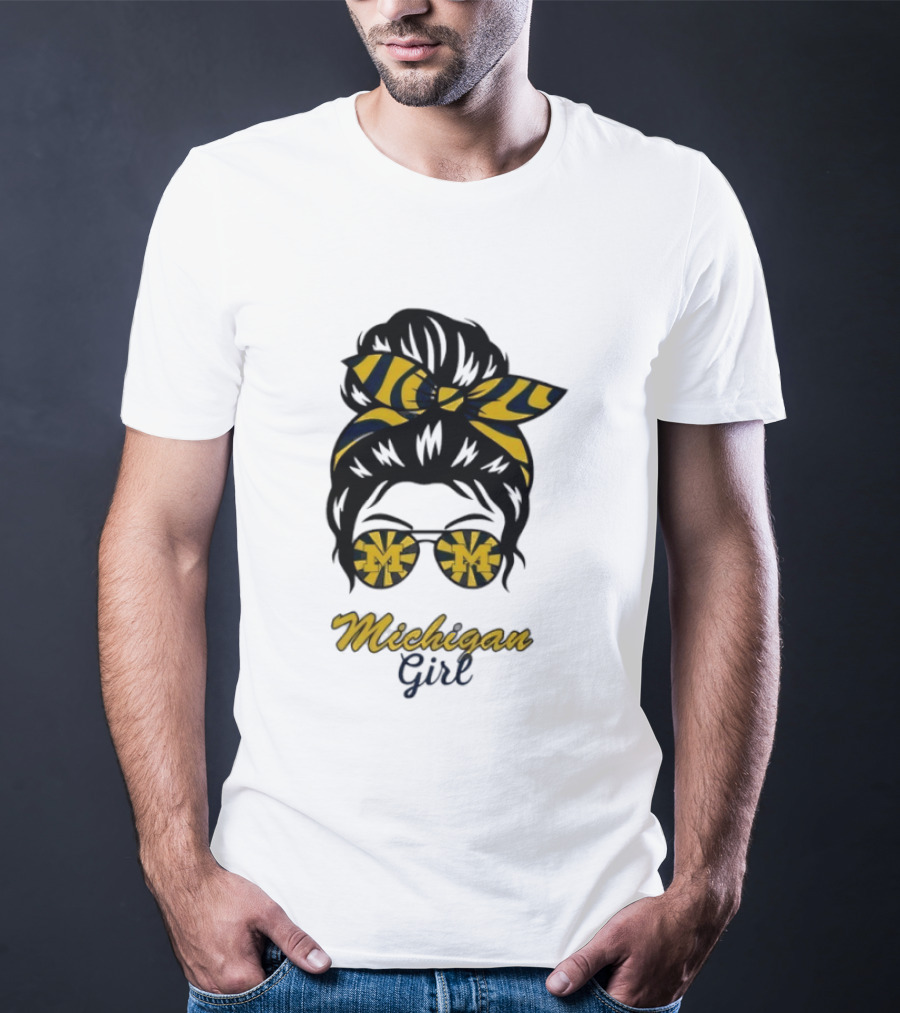 Michigan Girl Messy Bun Glasses Bow T-Shirt