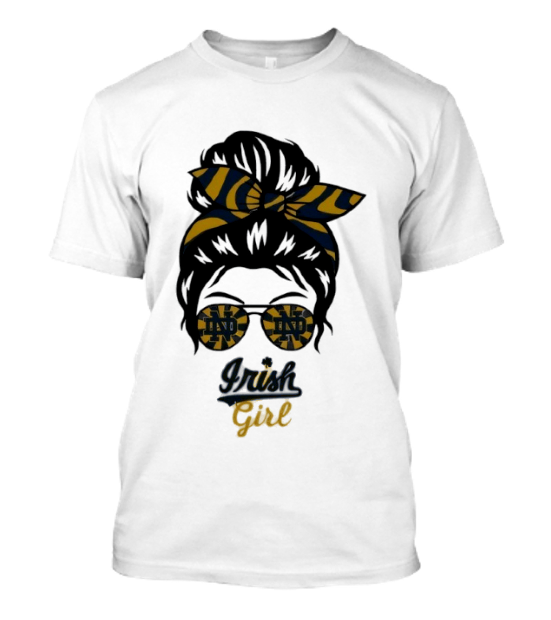 Notre Dame Irish Girl Messy Bun ND Glasses Bow T-Shirt