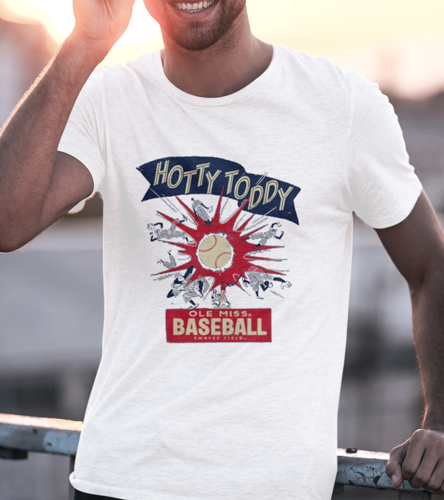 Ole Miss Baseball Hotty Toddy Strike Players And Ball Action T-Shirt