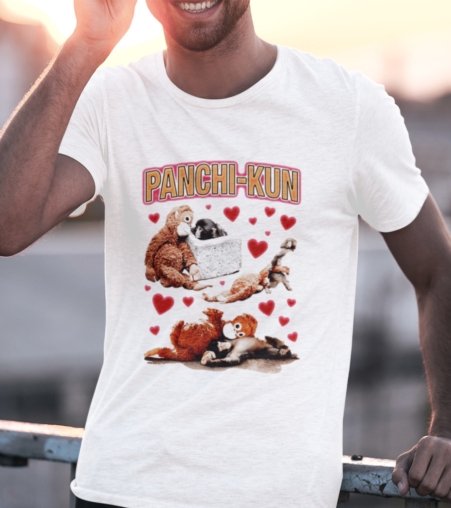 Panchi Kun Monkey Plush Love Hearts T-Shirt
