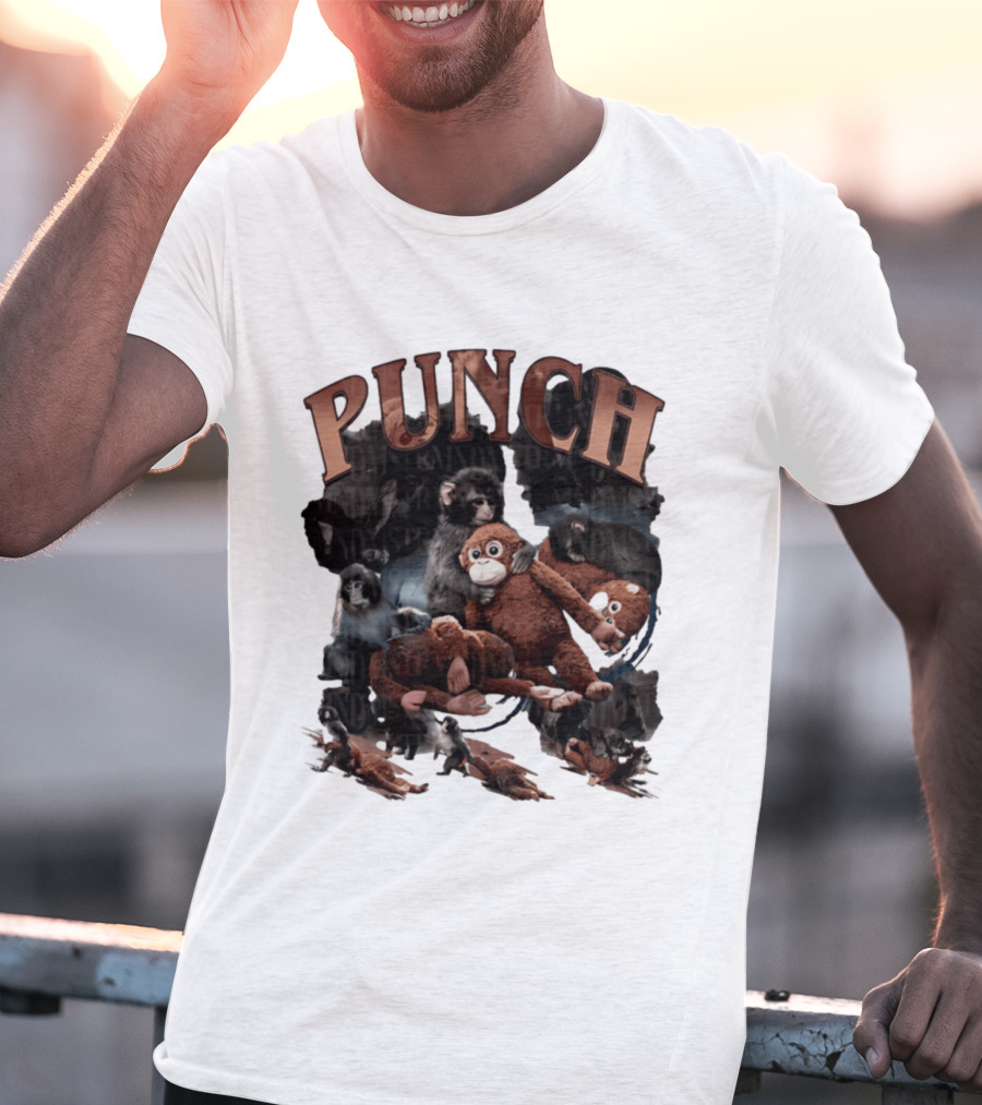 Punch The Monkey Picture Collage Monkeys Plush Toys T-Shirt