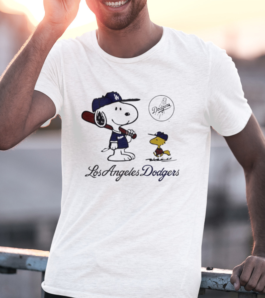 Snoopy Woodstock Los Angeles Dodgers 2025 Peanuts MLB Collaboration T-Shirt