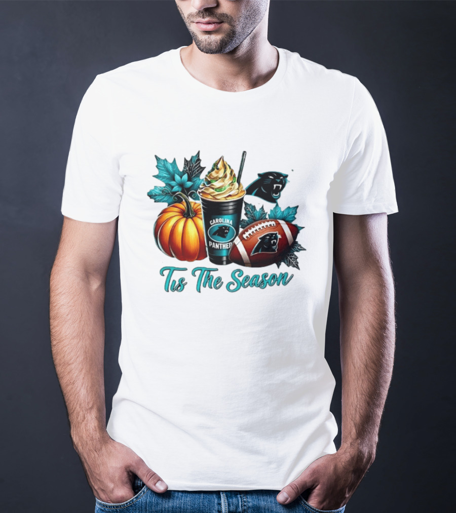 Tis The Season Carolina Panthers Halloween Football Pumpkin Latte T-Shirt