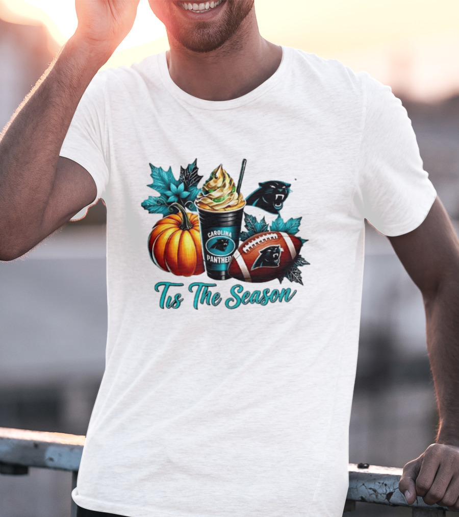 Tis The Season Carolina Panthers Halloween Football Pumpkin Latte T-Shirt