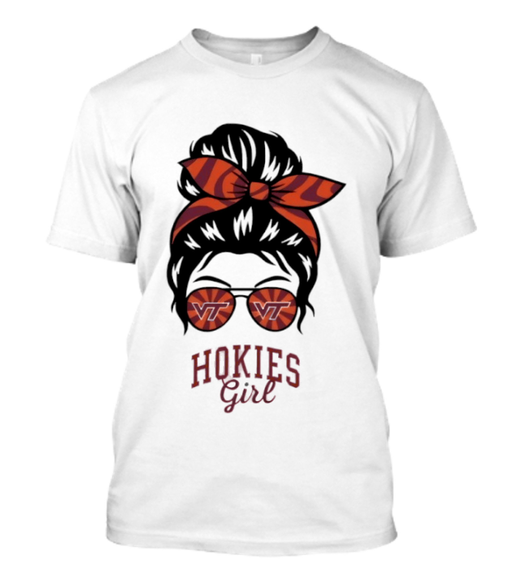 Virginia Tech Hokies Messy Bun Sunglasses Bow T-Shirt