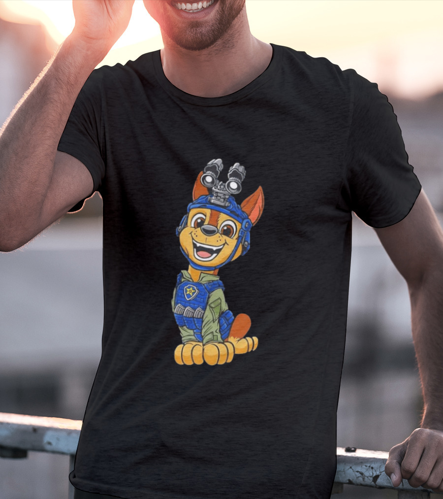Chase Paw Patrol Police Dog Cartoon Character In Tactical Outfit T-Shirt