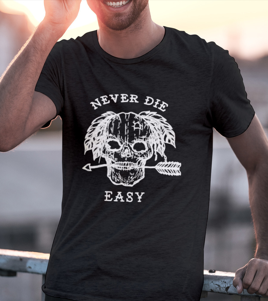 Never Die Easy Skull Feather Arrow T-Shirt