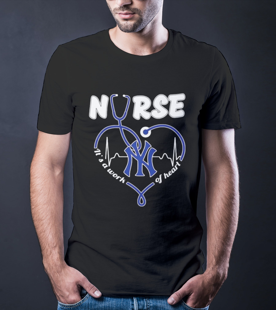New York Yankees Nurse It's A Work Of Heart Stethoscope T-Shirt