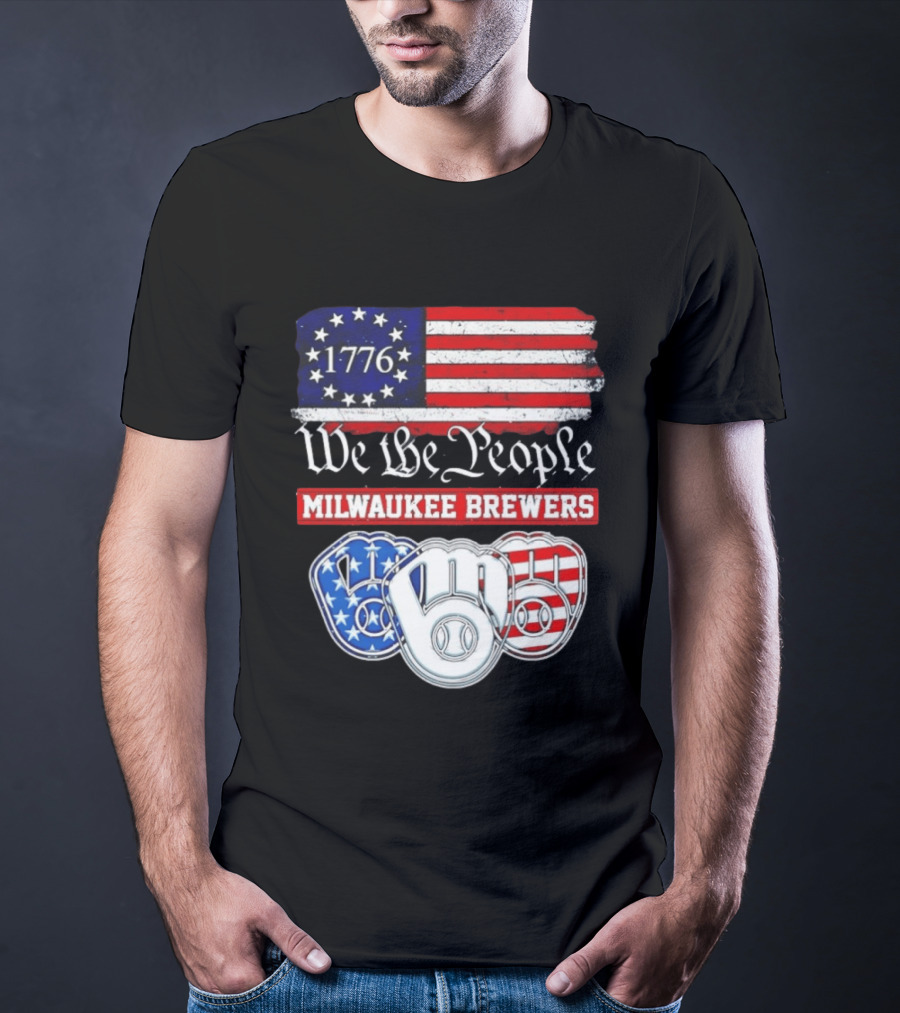 Milwaukee Brewers We The People 1776 American Flag 250th Anniversary T-Shirt