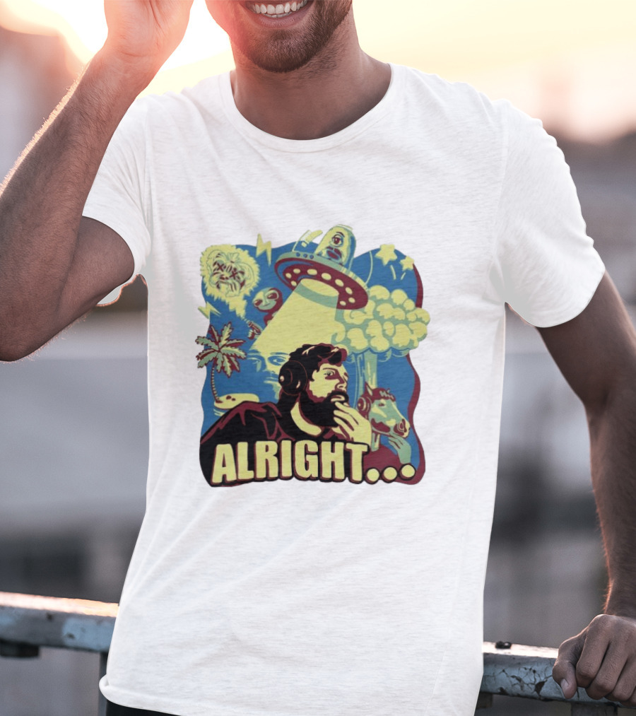 Forsen Alright UFO Meme With Headphones And Surreal T-Shirt