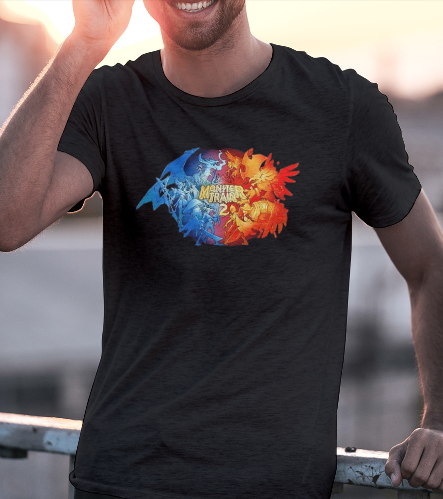 Monster Train 2 Blue Dragon Vs Red Phoenix Battle T-Shirt