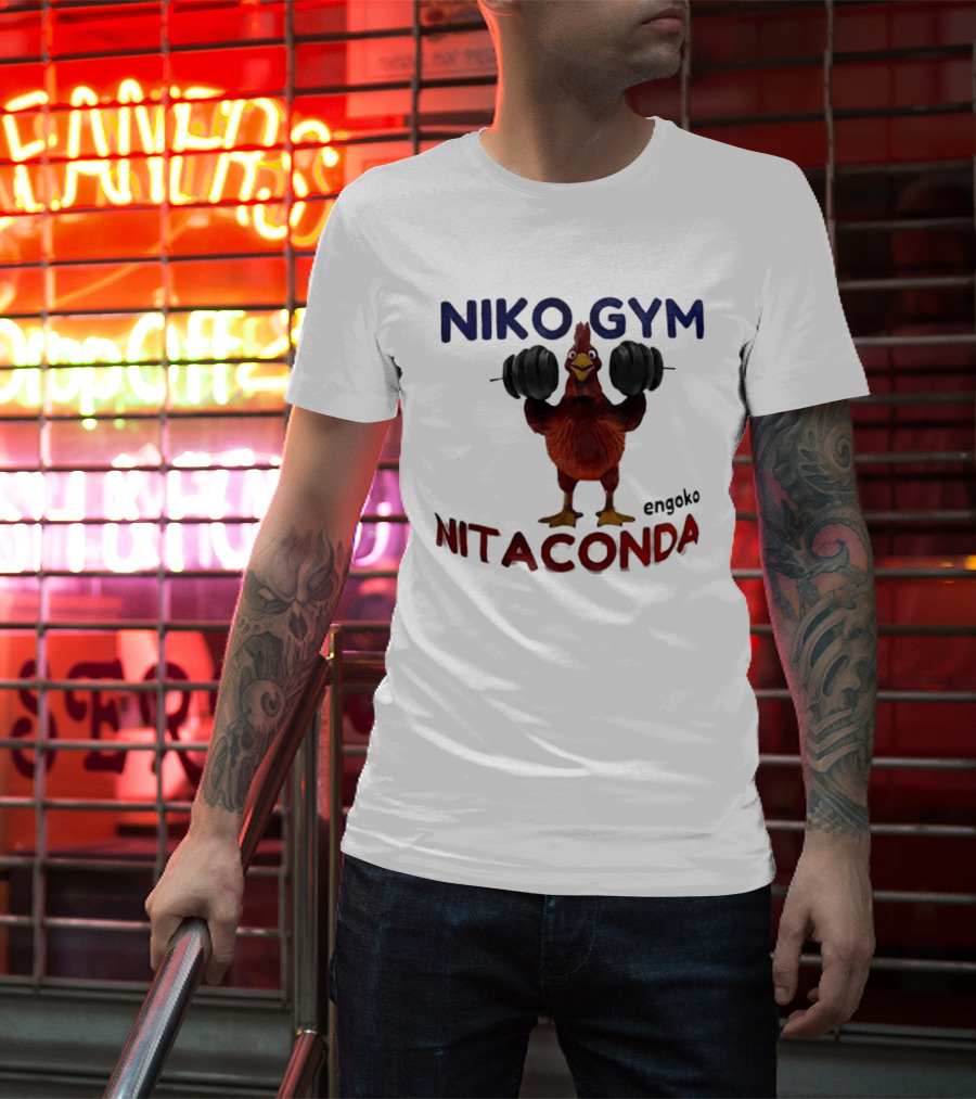 Niko Gym Engoko Nitaconda Rooster Lifting Weights Fitness Fun T-Shirt