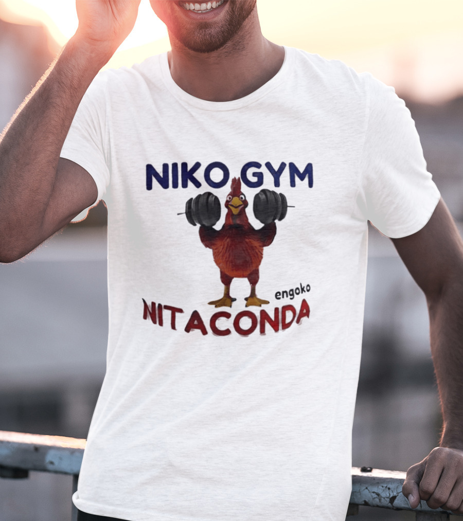 Niko Gym Engoko Nitaconda Rooster Lifting Weights Fitness Fun T-Shirt