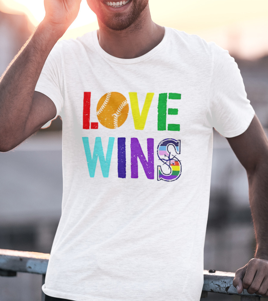 Love Wins Baseball Pride LGBTQ Rainbow T-Shirt