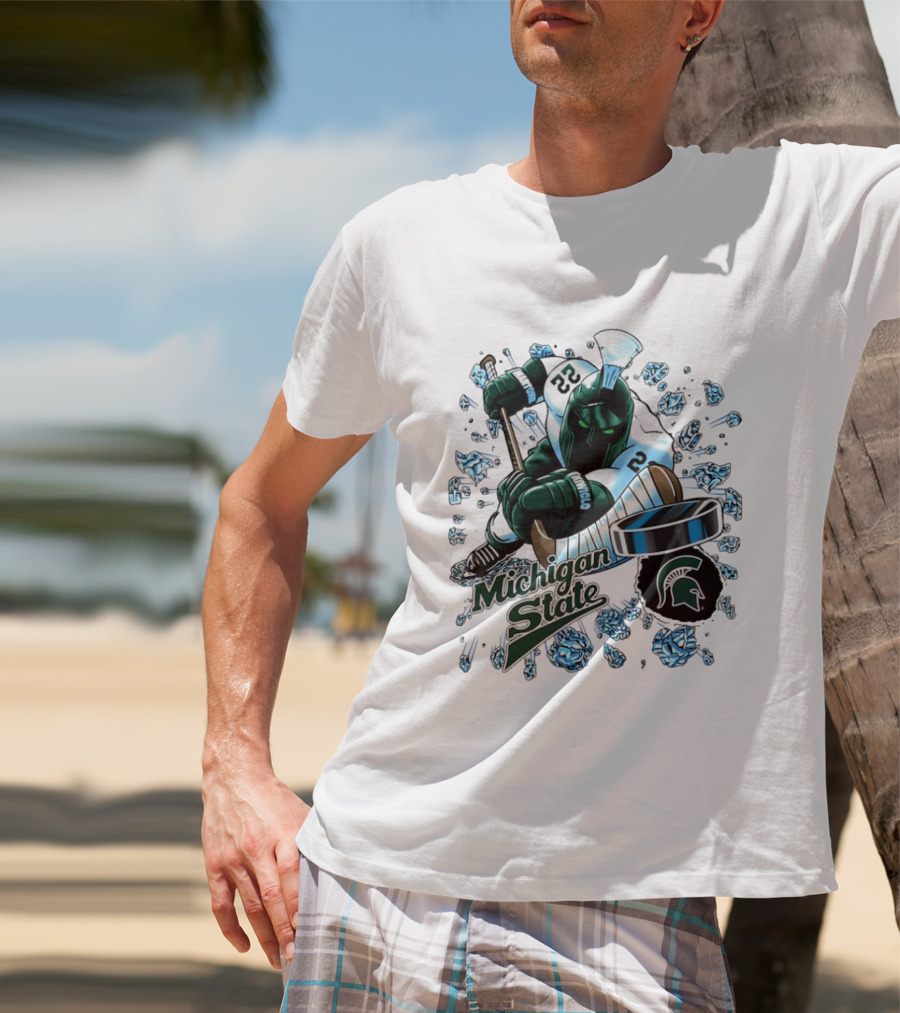 Michigan State Spartans Hockey Cartoon Player Spartan Head T-Shirt