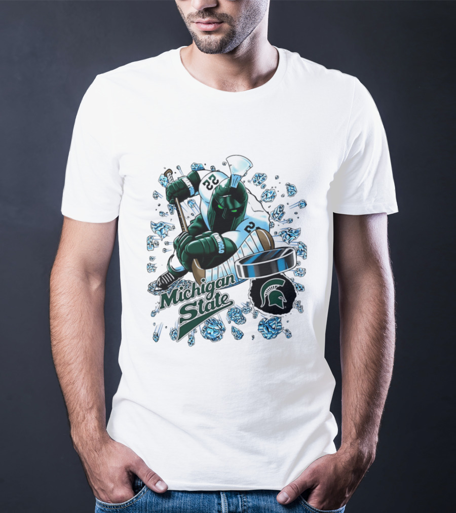 Michigan State Spartans Hockey Cartoon Player Spartan Head T-Shirt