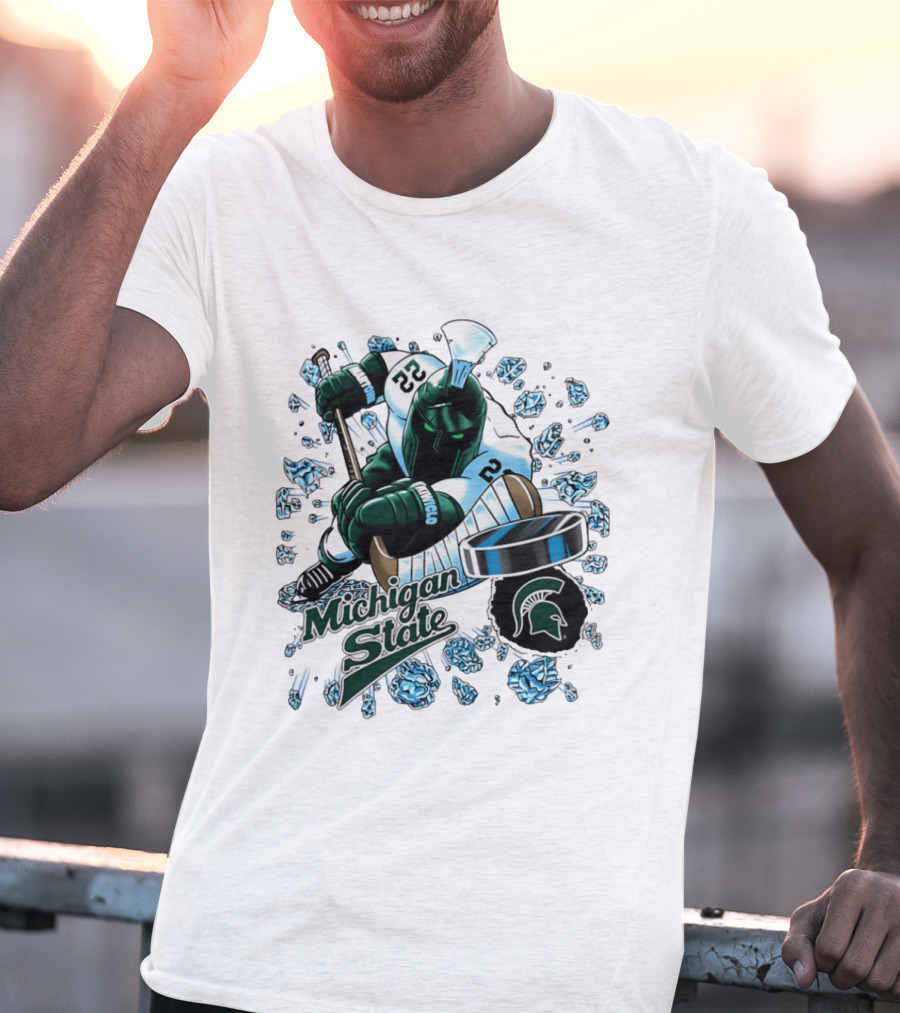 Michigan State Spartans Hockey Cartoon Player Spartan Head T-Shirt
