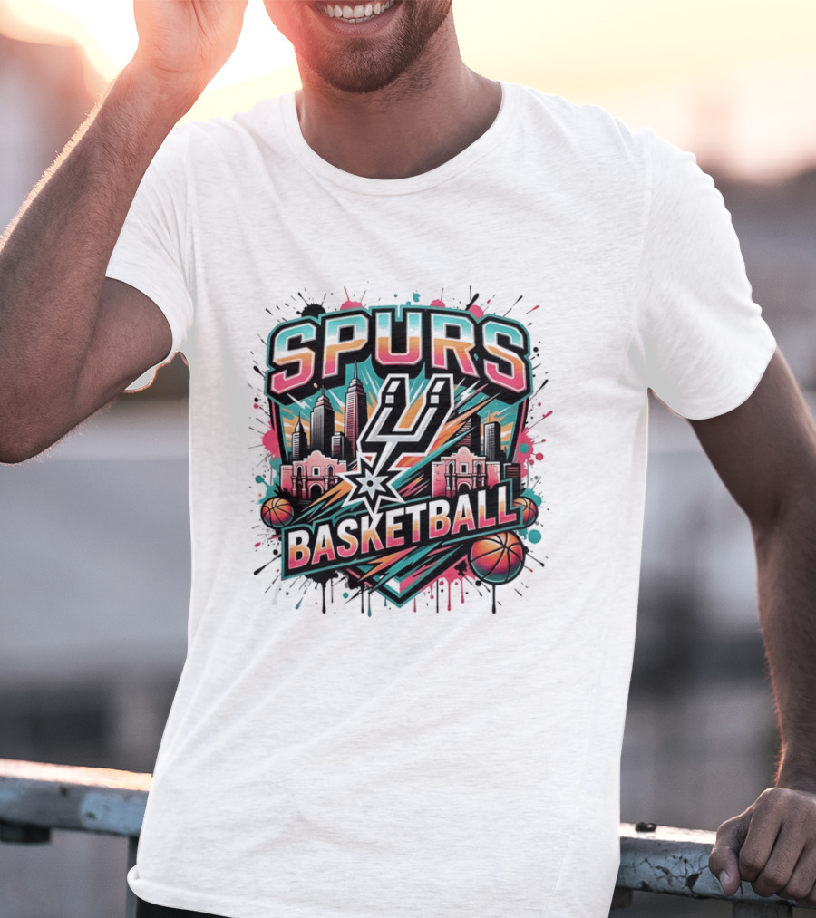 San Antonio Spurs Basketball City Skyline Silver Dynasty T-Shirt
