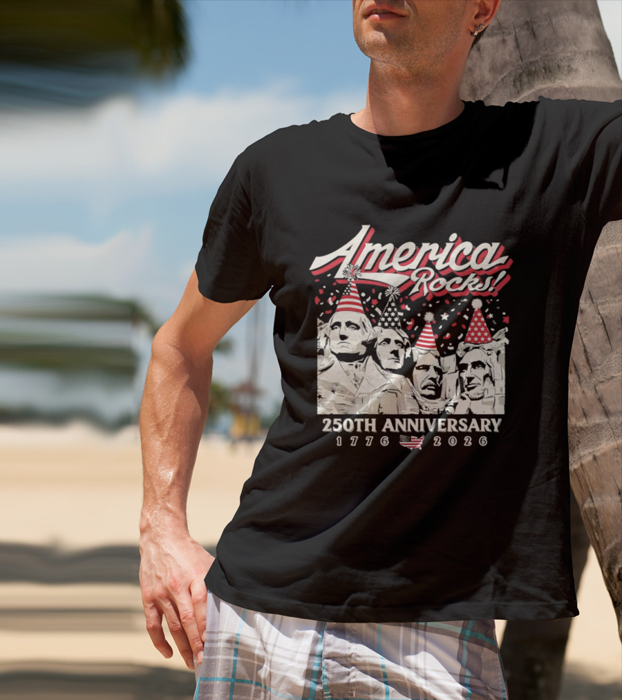 America Rocks 250th Anniversary 1776 2026 Mount Rushmore Party Hats T-Shirt