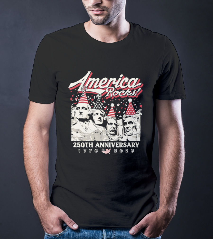 America Rocks 250th Anniversary 1776 2026 Mount Rushmore Party Hats T-Shirt