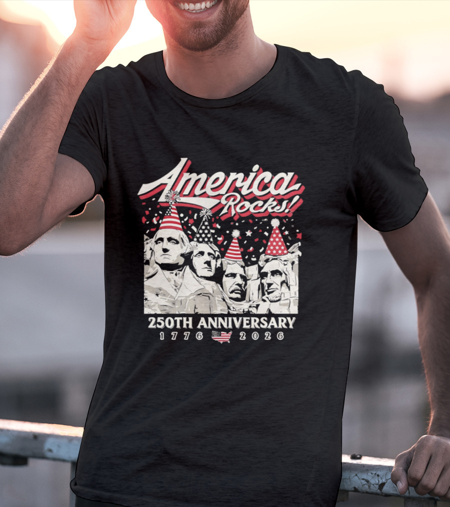 America Rocks 250th Anniversary 1776 2026 Mount Rushmore Party Hats T-Shirt