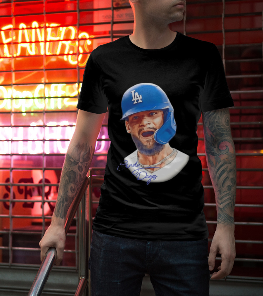 Andy Pages Los Angeles Dodgers MLB 2026 Big Face LA Helmet T-Shirt