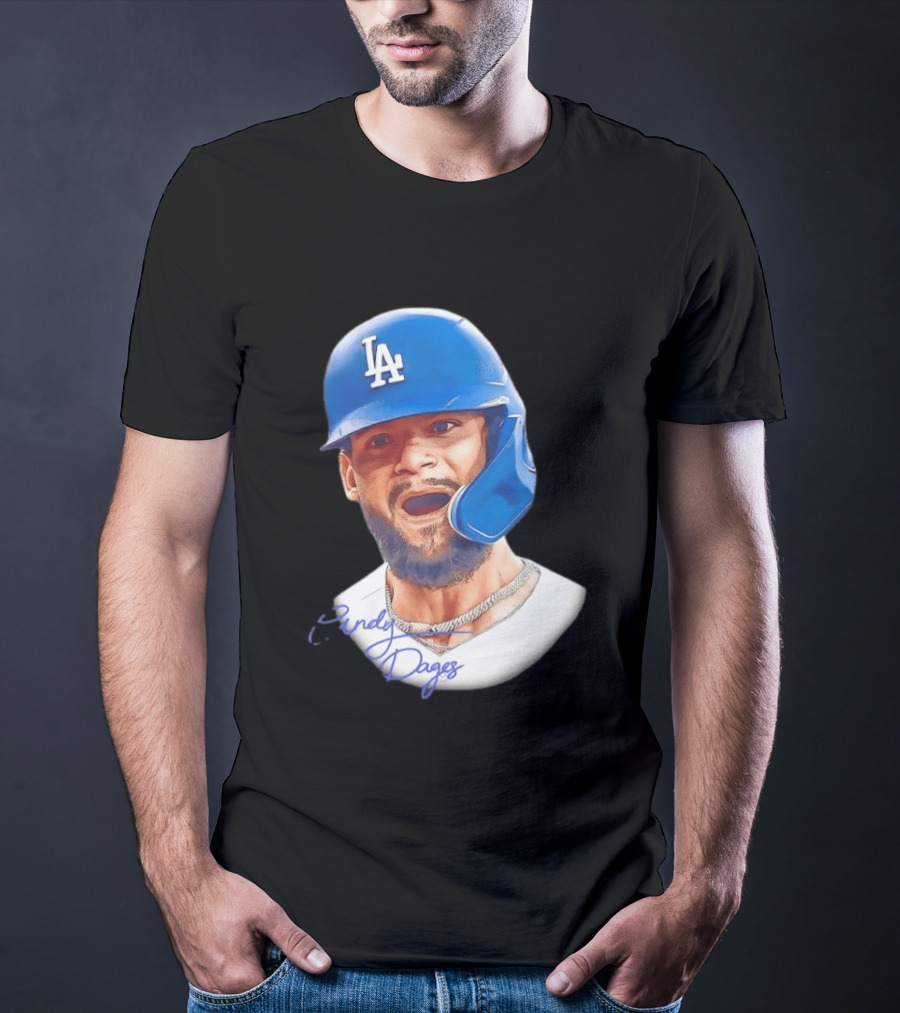 Andy Pages Los Angeles Dodgers MLB 2026 Big Face LA Helmet T-Shirt