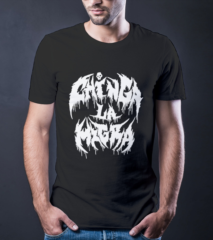 Chinga La Migra Dripping Skull Metal Font T-Shirt