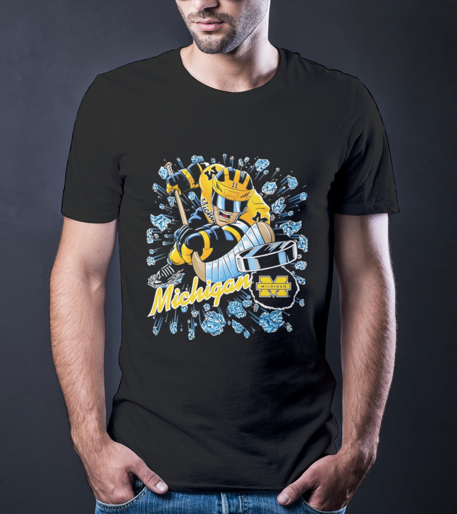 Michigan Wolverines Hockey Player Caricature 2026 Michigan M Team T-Shirt
