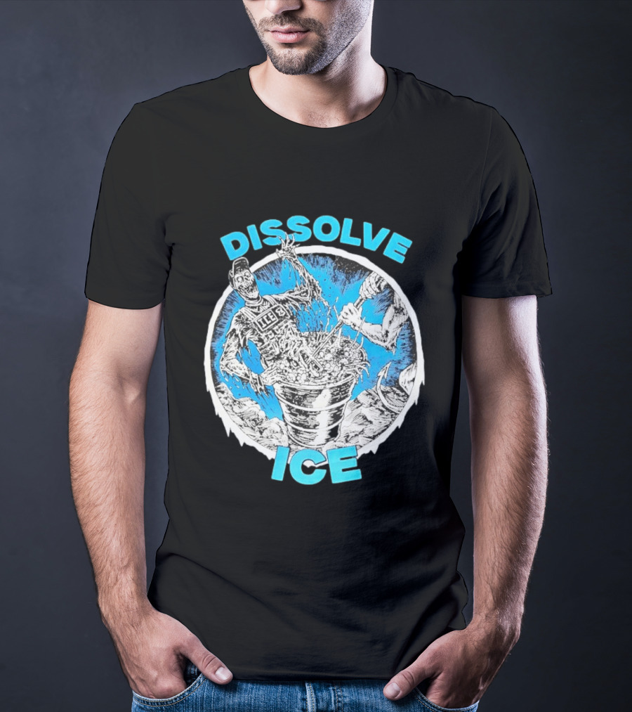 Dissolve ICE Abolish ICE Skeleton Melting In Cauldron With Ghostly Figure T-Shirt