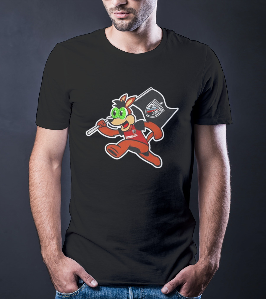 San Antonio FC Soccer Mascot With Team Flag And Jersey T-Shirt