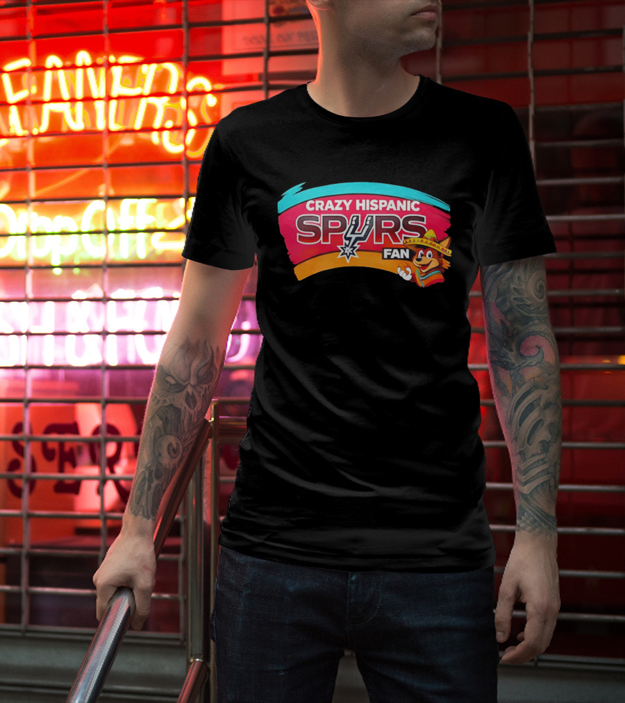 Crazy Hispanic San Antonio Spurs Fan Cartoon T-Shirt