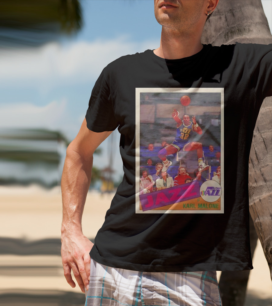Utah Jazz Karl Malone 32 Basketball Card 1992 T-Shirt